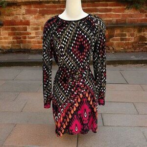 Envi Belted Mini Dress M Boho Chic Multicolor Fall Tribal Pattern Retro Festival